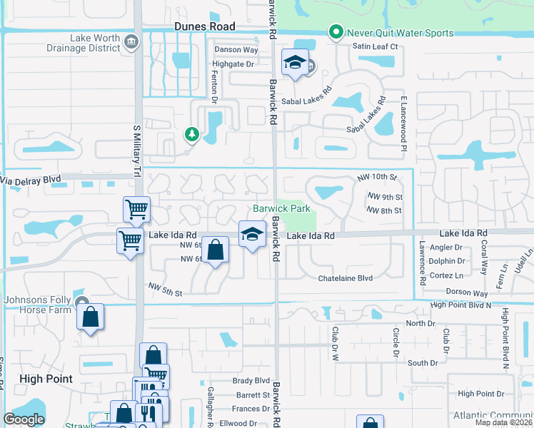 map of restaurants, bars, coffee shops, grocery stores, and more near 239 Cardinal Lane in Delray Beach