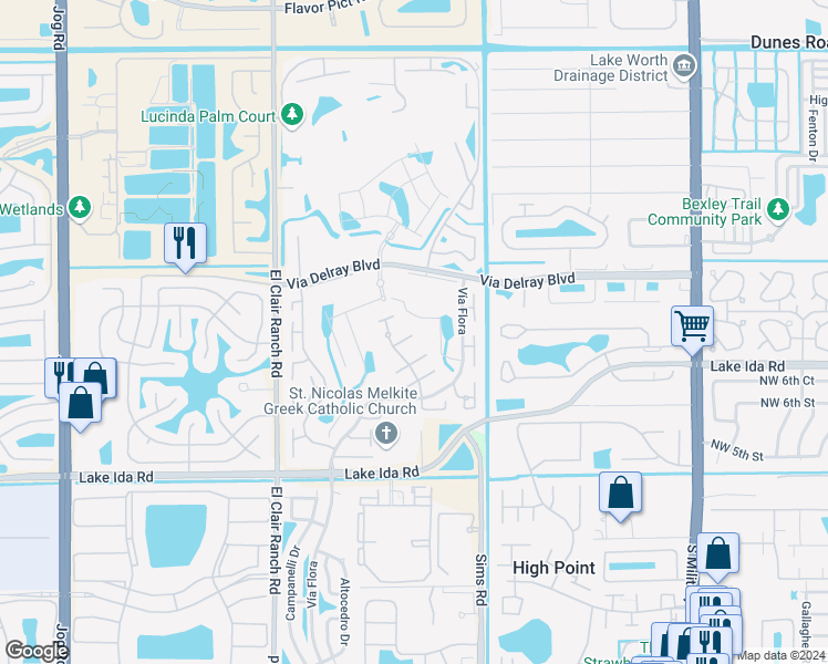 map of restaurants, bars, coffee shops, grocery stores, and more near 13731 Flora Place in Delray Beach