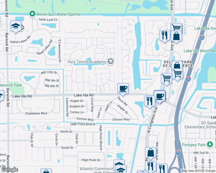 map of restaurants, bars, coffee shops, grocery stores, and more near 701 Northwest 25th Avenue in Delray Beach