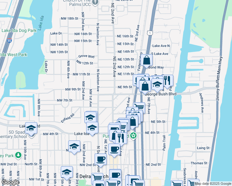 map of restaurants, bars, coffee shops, grocery stores, and more near 706 Northeast 2nd Avenue in Delray Beach