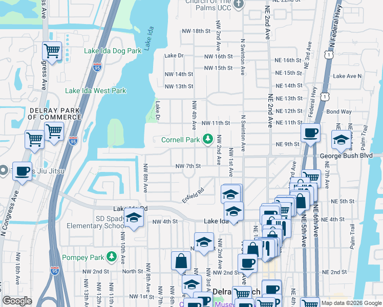 map of restaurants, bars, coffee shops, grocery stores, and more near 403 Northwest 7th Street in Delray Beach