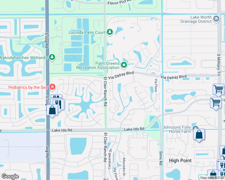 map of restaurants, bars, coffee shops, grocery stores, and more near 13665 Via Aurora in Delray Beach