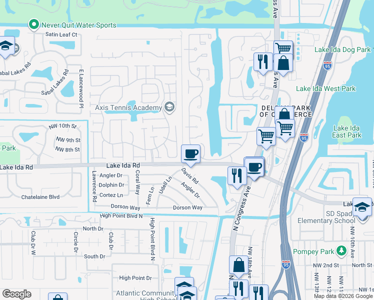 map of restaurants, bars, coffee shops, grocery stores, and more near 840 Northwest 22nd Court in Delray Beach