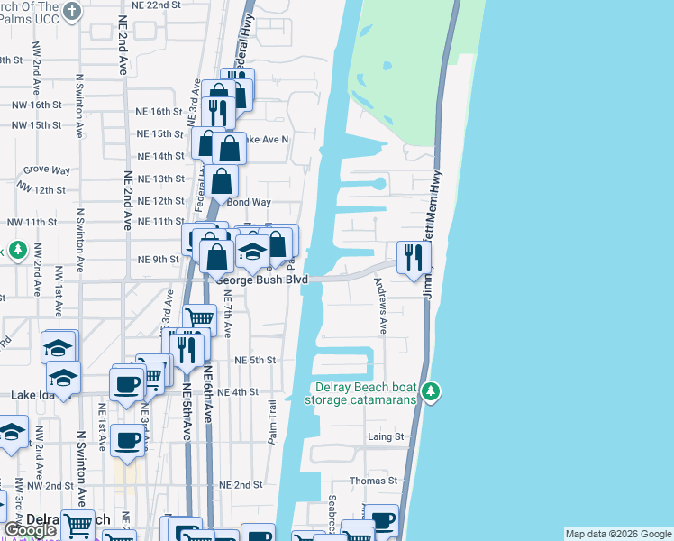 map of restaurants, bars, coffee shops, grocery stores, and more near 800 Andrews Avenue in Delray Beach