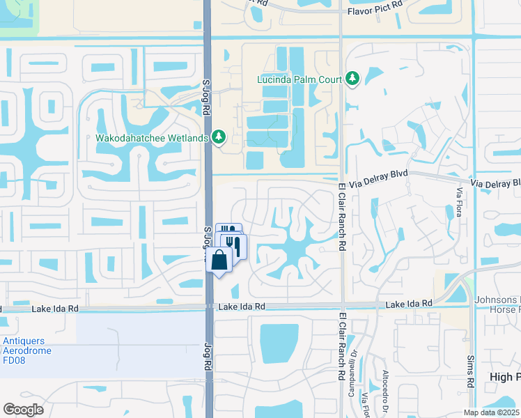 map of restaurants, bars, coffee shops, grocery stores, and more near 6297 Overland Drive in Delray Beach