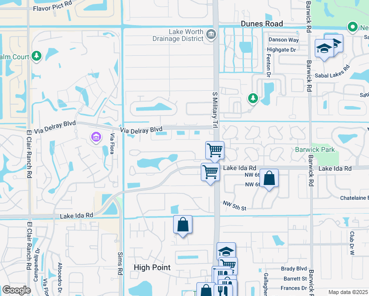 map of restaurants, bars, coffee shops, grocery stores, and more near 5451 Privet Place in Delray Beach