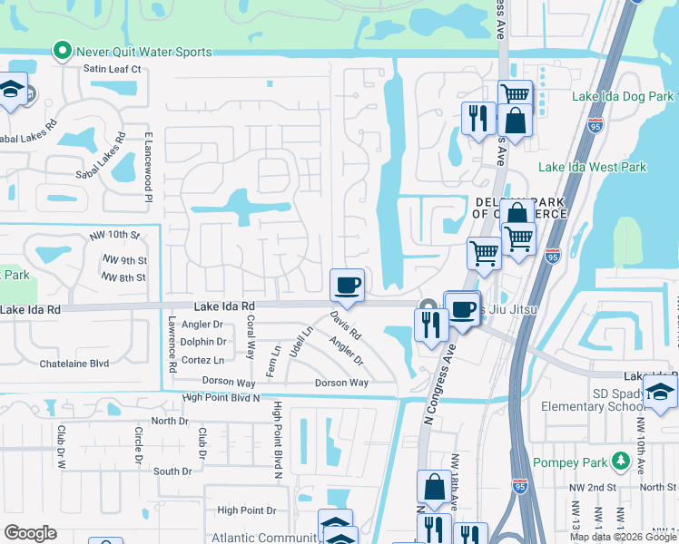 map of restaurants, bars, coffee shops, grocery stores, and more near 860 Northwest 22nd Avenue in Delray Beach