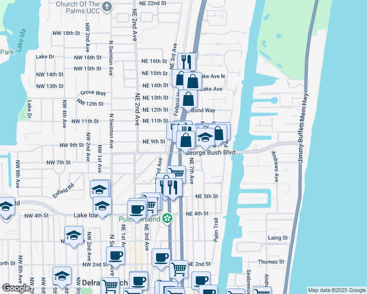 map of restaurants, bars, coffee shops, grocery stores, and more near 905 Northeast 6th Avenue in Delray Beach