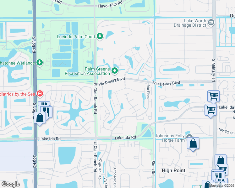 map of restaurants, bars, coffee shops, grocery stores, and more near 5898 Via Delray Boulevard in Delray Beach