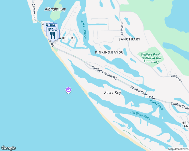 map of restaurants, bars, coffee shops, grocery stores, and more near 6003 Clam Bayou Lane in Sanibel