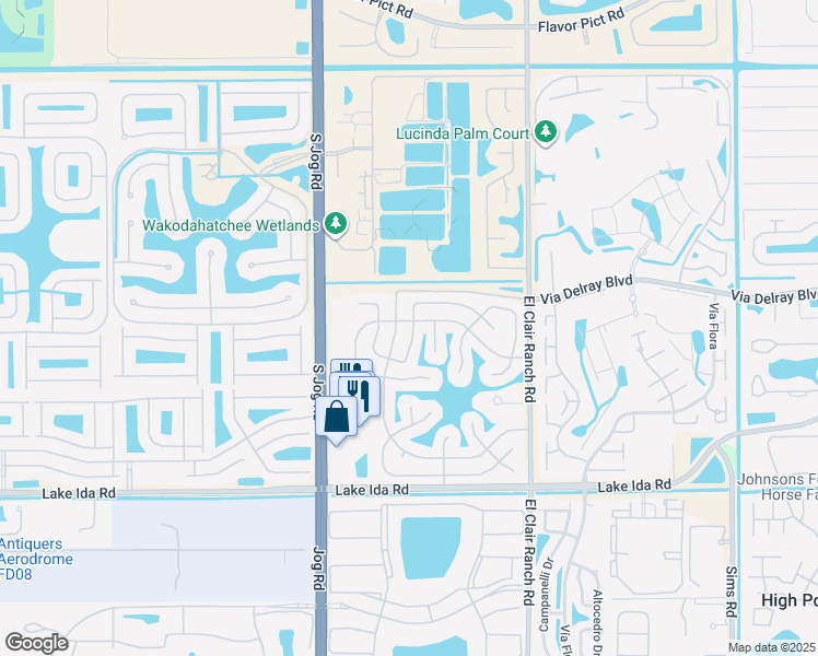 map of restaurants, bars, coffee shops, grocery stores, and more near 6297 Overland Drive in Delray Beach