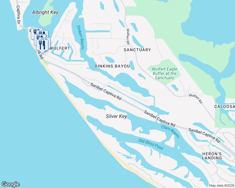 map of restaurants, bars, coffee shops, grocery stores, and more near 5850 Sanibel Captiva Road in Sanibel