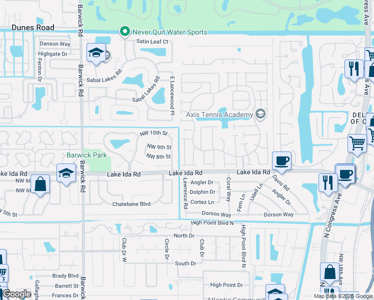 map of restaurants, bars, coffee shops, grocery stores, and more near 800 Northwest 32nd Avenue in Delray Beach