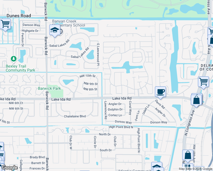 map of restaurants, bars, coffee shops, grocery stores, and more near 800 Northwest 32nd Avenue in Delray Beach