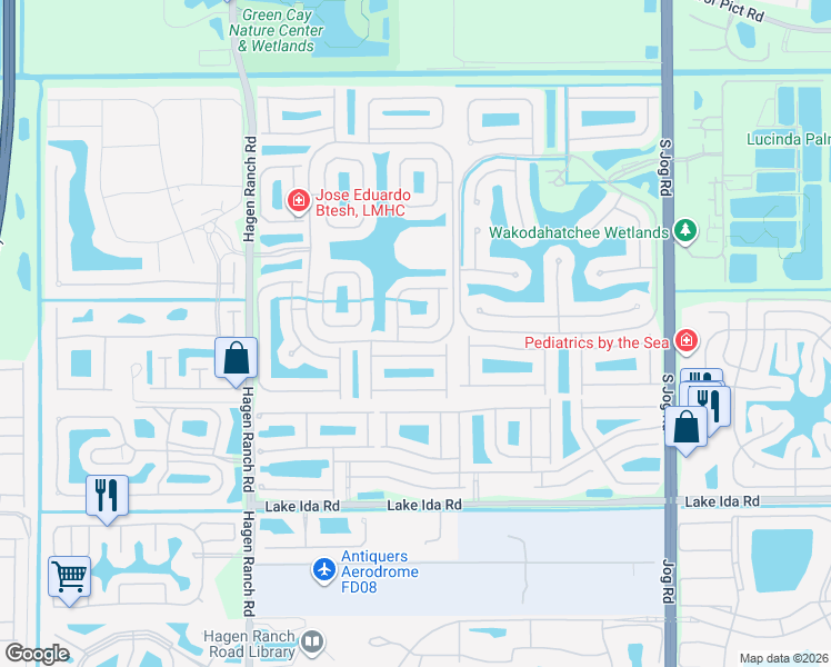 map of restaurants, bars, coffee shops, grocery stores, and more near 7108 Prado Lake Drive in Delray Beach