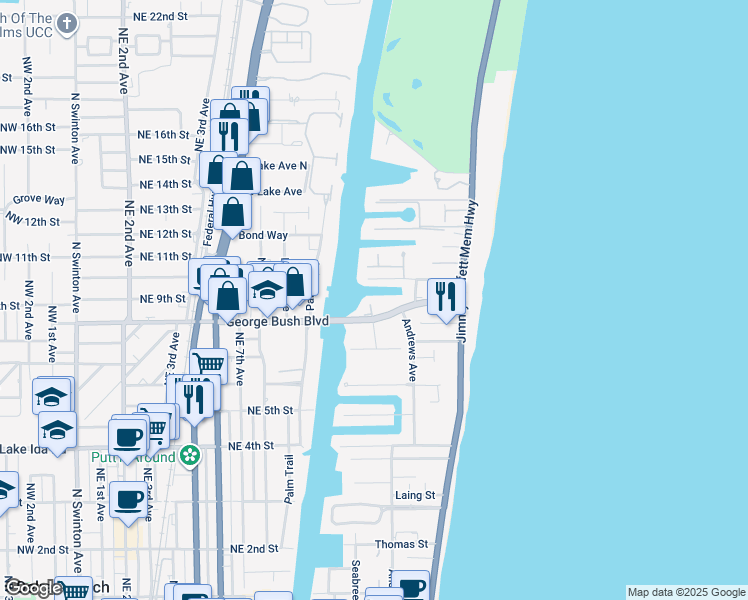 map of restaurants, bars, coffee shops, grocery stores, and more near 800 Andrews Avenue in Delray Beach