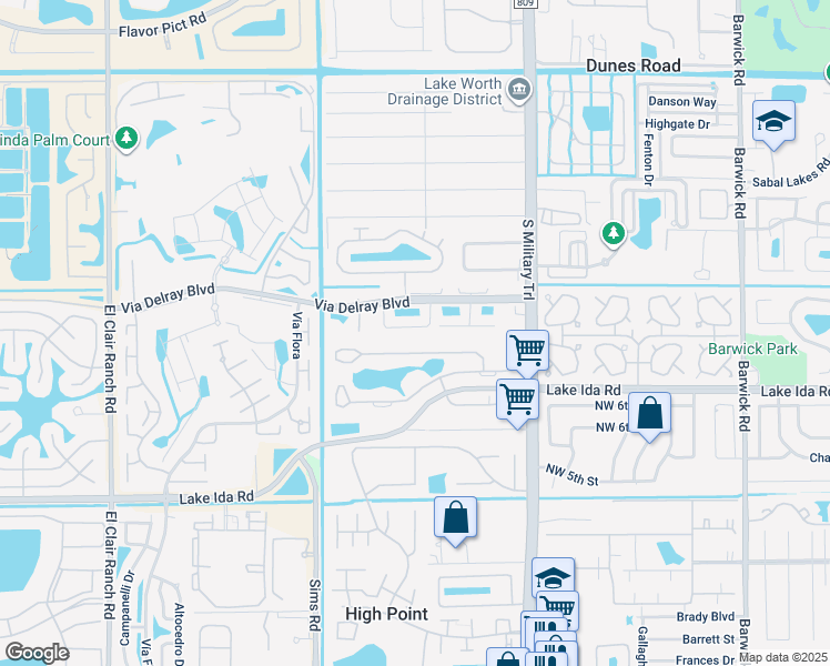 map of restaurants, bars, coffee shops, grocery stores, and more near 5256 Bolero Circle in Delray Beach