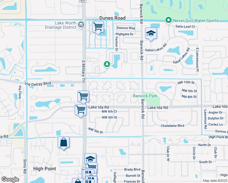 map of restaurants, bars, coffee shops, grocery stores, and more near 406 Bluebird Lane in Delray Beach