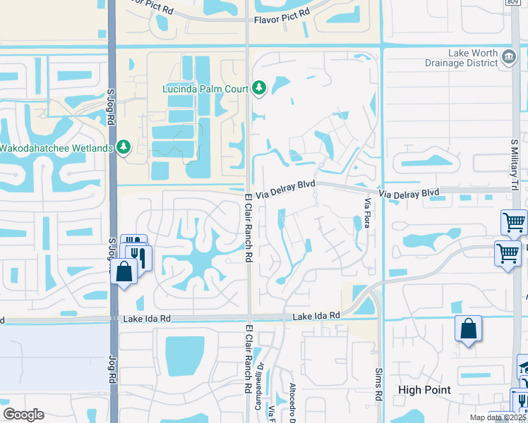 map of restaurants, bars, coffee shops, grocery stores, and more near 13623 Via Aurora in Delray Beach