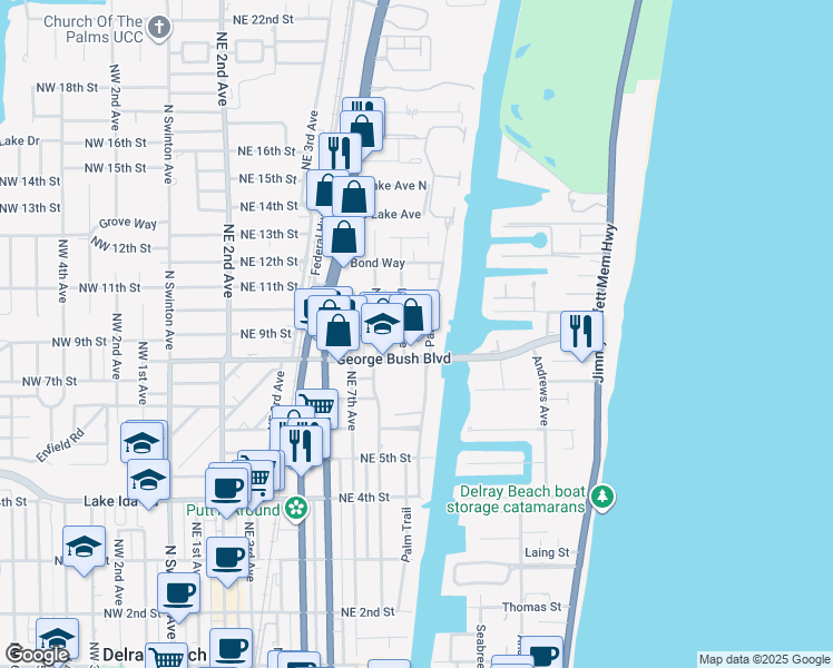 map of restaurants, bars, coffee shops, grocery stores, and more near 816 Palm Trail in Delray Beach