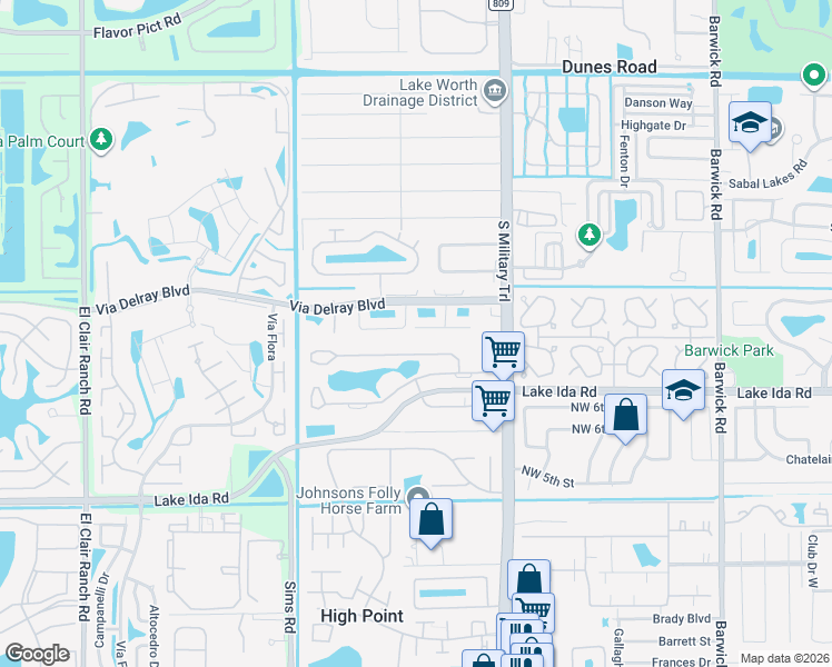 map of restaurants, bars, coffee shops, grocery stores, and more near 5186 Cortez Court in Delray Beach