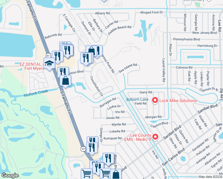 map of restaurants, bars, coffee shops, grocery stores, and more near 7291 Coolidge Rd in Fort Myers