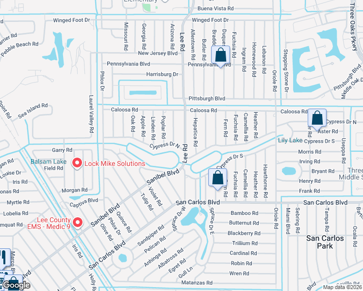 map of restaurants, bars, coffee shops, grocery stores, and more near 8201 Cypress Drive North in Fort Myers