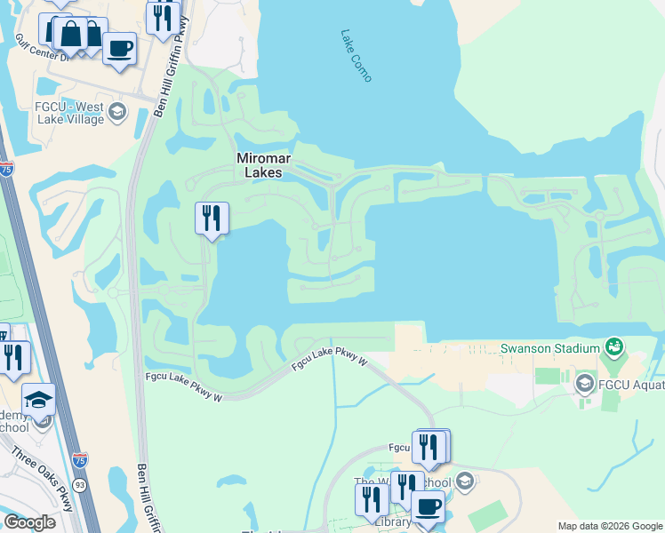 map of restaurants, bars, coffee shops, grocery stores, and more near 18291 Via Caprini Drive in Miromar Lakes
