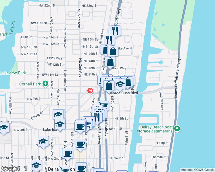 map of restaurants, bars, coffee shops, grocery stores, and more near 905 Northeast 6th Avenue in Delray Beach