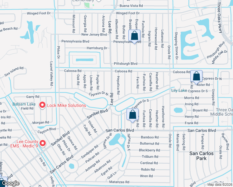 map of restaurants, bars, coffee shops, grocery stores, and more near 18298 Hepatica Road in Fort Myers
