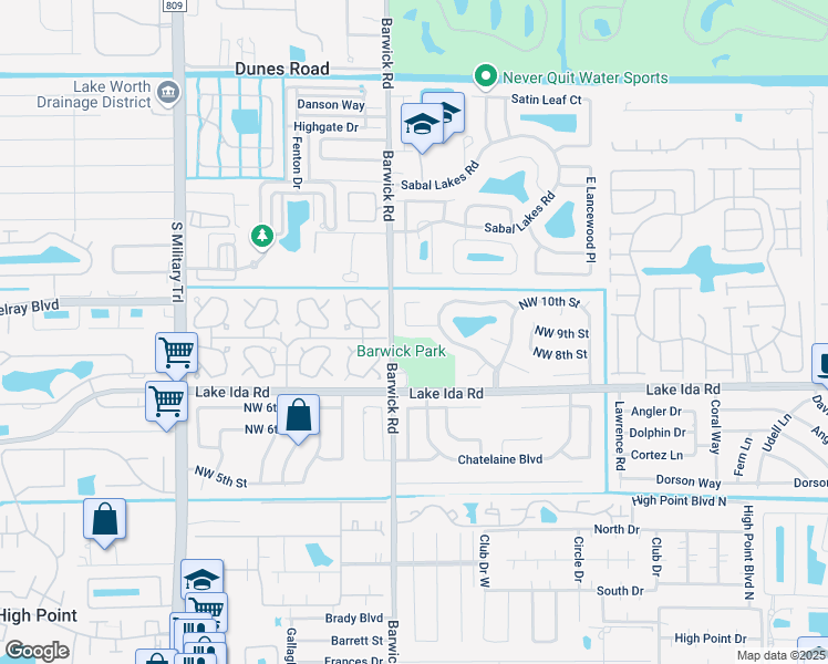 map of restaurants, bars, coffee shops, grocery stores, and more near 4270 Northwest 9th Street in Delray Beach
