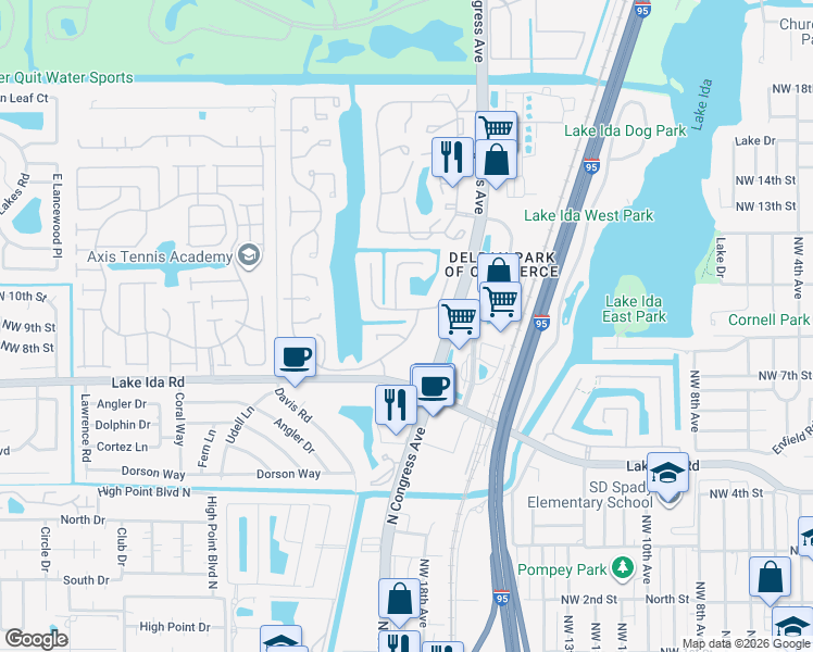 map of restaurants, bars, coffee shops, grocery stores, and more near 960 Rainberry Lake Drive in Delray Beach