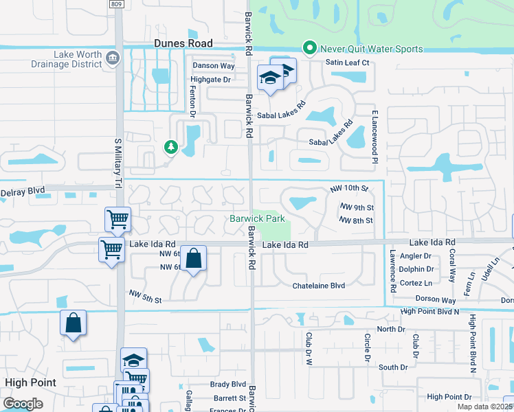 map of restaurants, bars, coffee shops, grocery stores, and more near 4270 Northwest 9th Street in Delray Beach