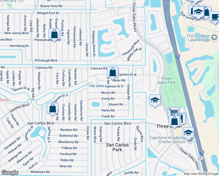 map of restaurants, bars, coffee shops, grocery stores, and more near 9084 Cypress Drive South in Fort Myers