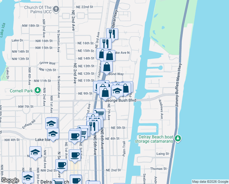 map of restaurants, bars, coffee shops, grocery stores, and more near 904 Northeast 8th Avenue in Delray Beach