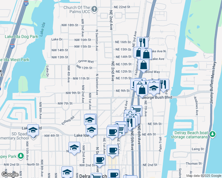 map of restaurants, bars, coffee shops, grocery stores, and more near 904 Northeast 2nd Avenue in Delray Beach
