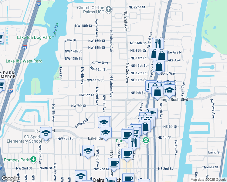 map of restaurants, bars, coffee shops, grocery stores, and more near 905 North Swinton Avenue in Delray Beach