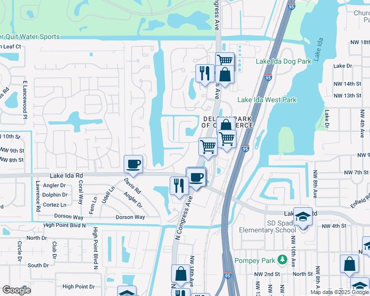 map of restaurants, bars, coffee shops, grocery stores, and more near 960 Rainberry Lake Drive in Delray Beach