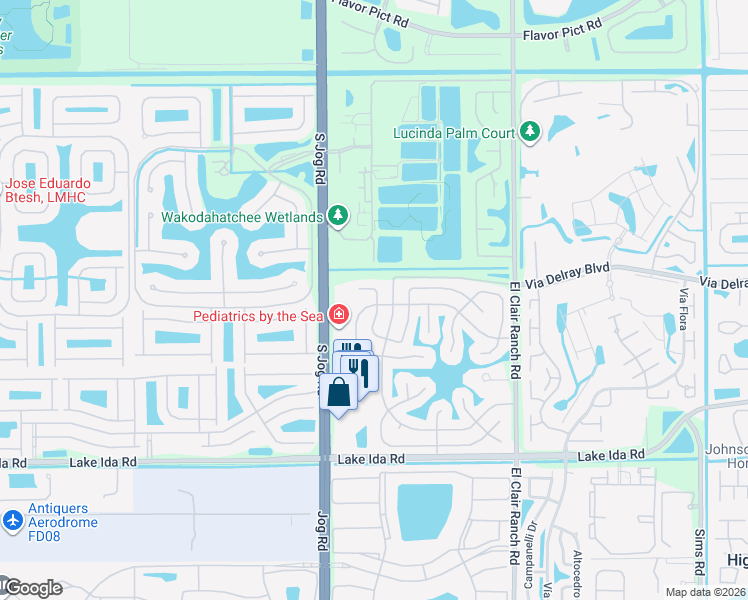 map of restaurants, bars, coffee shops, grocery stores, and more near 6295 Lasalle Road in Delray Beach