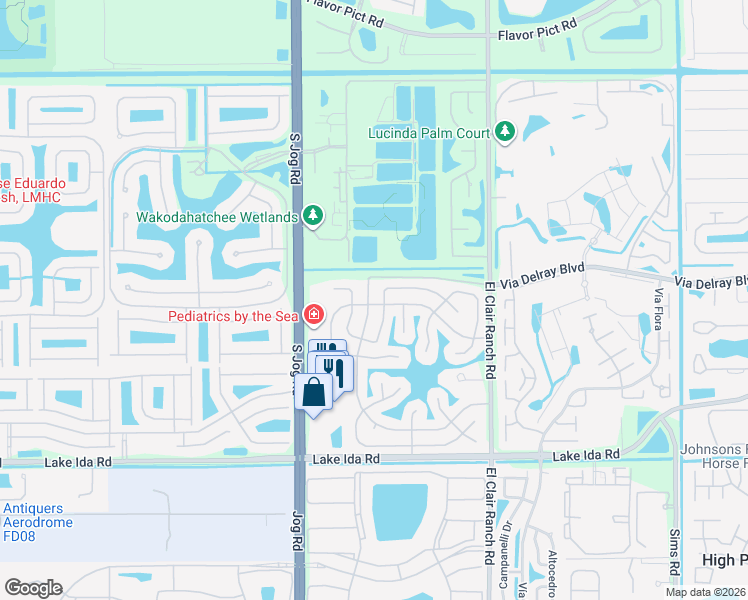 map of restaurants, bars, coffee shops, grocery stores, and more near 6297 Overland Drive in Delray Beach