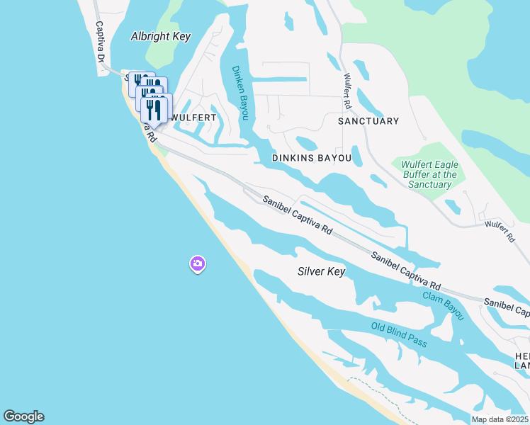 map of restaurants, bars, coffee shops, grocery stores, and more near 6003 Clam Bayou Lane in Sanibel