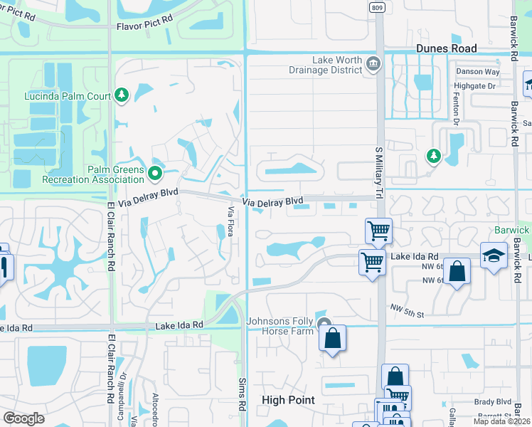 map of restaurants, bars, coffee shops, grocery stores, and more near 5462 Via Delray Boulevard in Delray Beach
