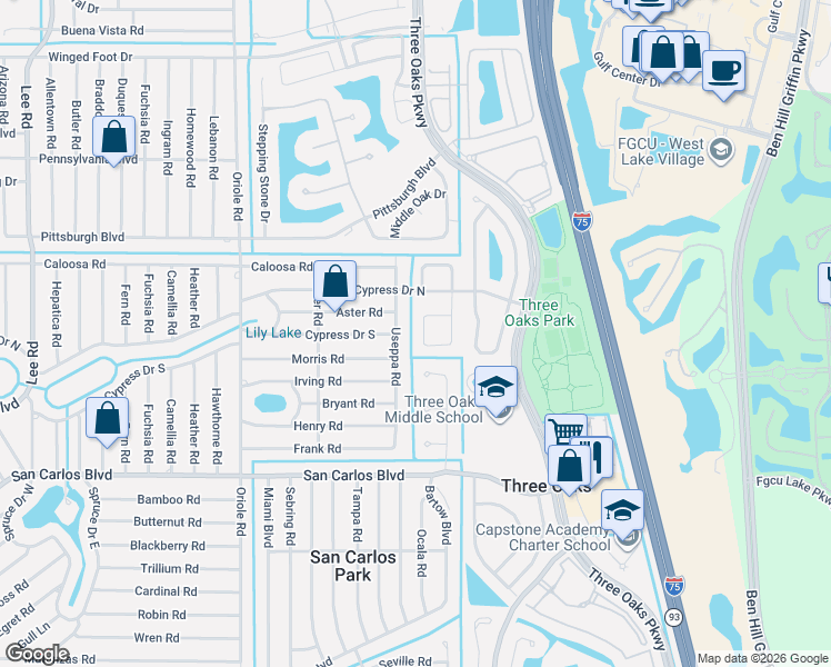 map of restaurants, bars, coffee shops, grocery stores, and more near 9411 Crocus Court in Fort Myers