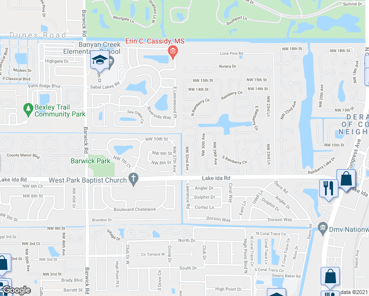 map of restaurants, bars, coffee shops, grocery stores, and more near 870 Northwest 32nd Avenue in Delray Beach
