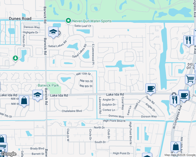 map of restaurants, bars, coffee shops, grocery stores, and more near 870 Northwest 32nd Avenue in Delray Beach