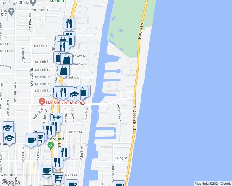 map of restaurants, bars, coffee shops, grocery stores, and more near 996 Pelican Lane in Delray Beach
