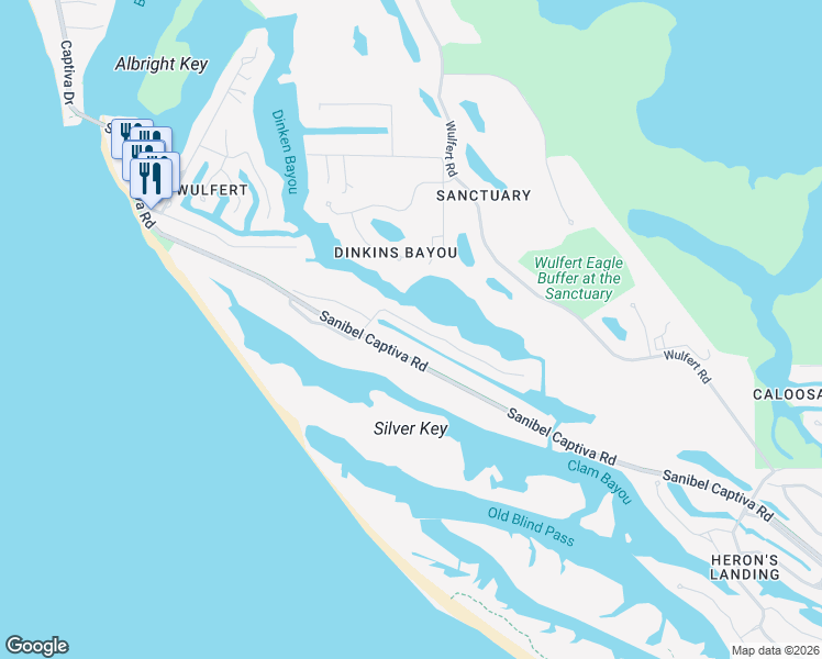 map of restaurants, bars, coffee shops, grocery stores, and more near 5850 Sanibel Captiva Road in Sanibel