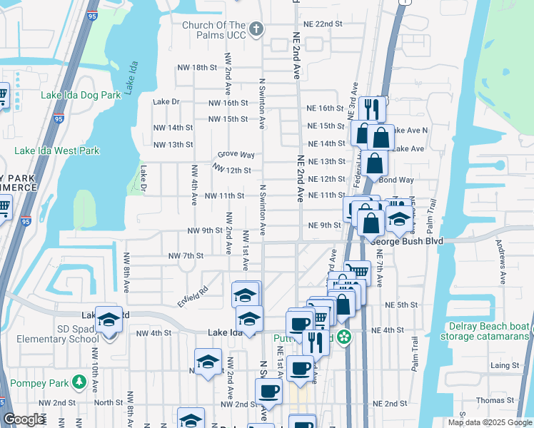 map of restaurants, bars, coffee shops, grocery stores, and more near 915 North Swinton Avenue in Delray Beach