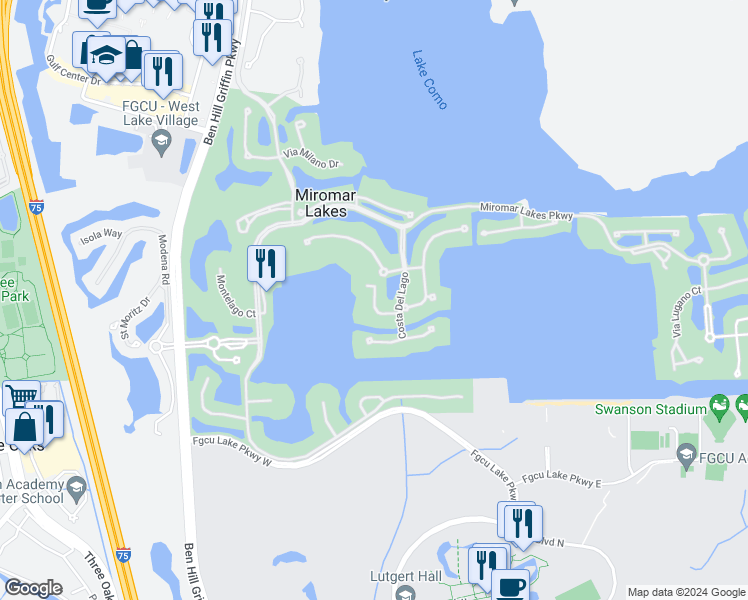 map of restaurants, bars, coffee shops, grocery stores, and more near Vivaldi Court in Fort Myers