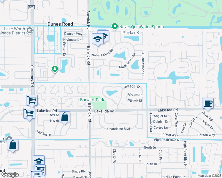 map of restaurants, bars, coffee shops, grocery stores, and more near 4165 Northwest 10th Street in Delray Beach